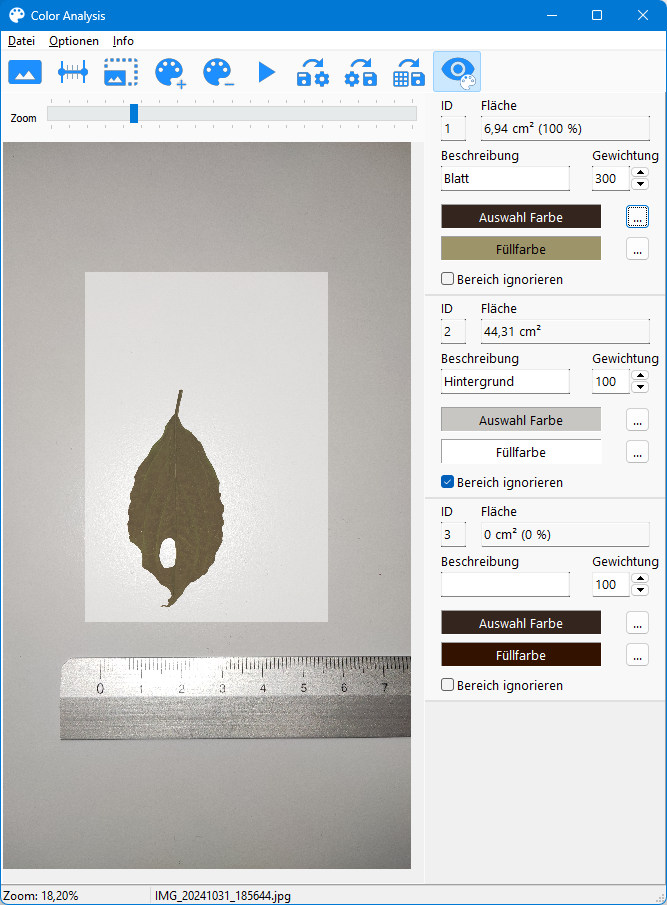 Color Analysis: Brown leaf with analysis color