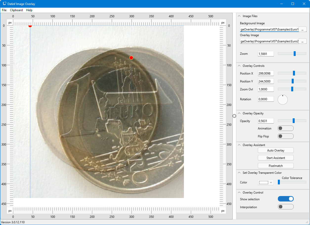 Image Overlay: Load images and display semi-transparently